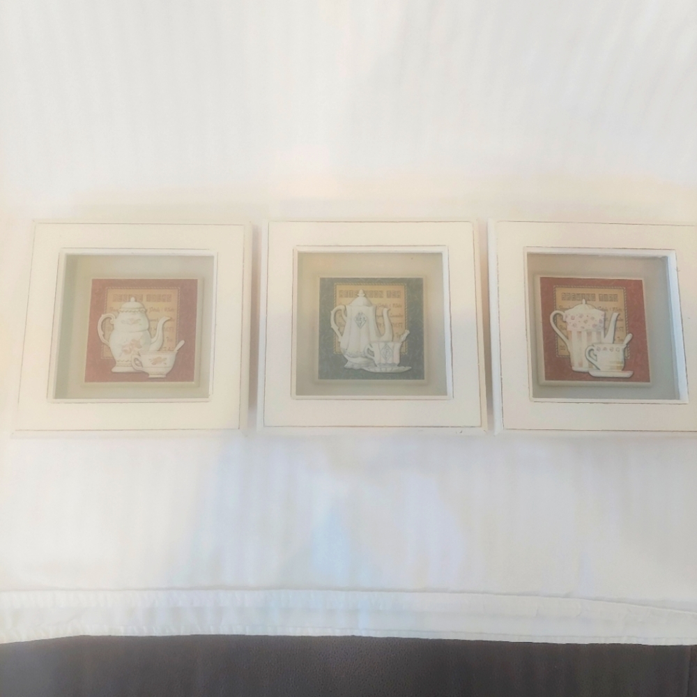 Framed wall decor teapots set of 3